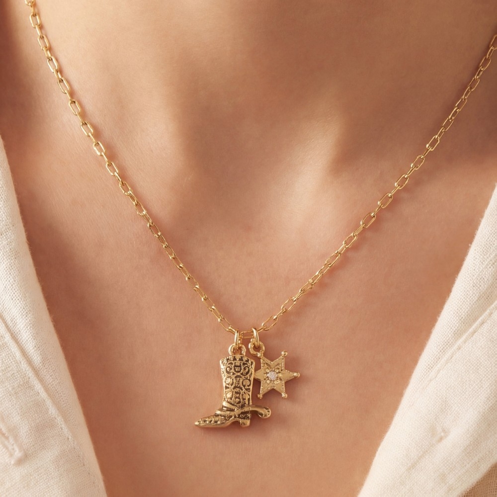14K Gold Dipped Cowboy Boot Star Necklace