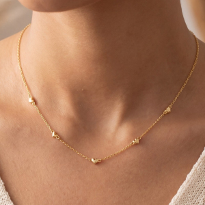 14K Gold Dipped Triple Heart Station Necklace