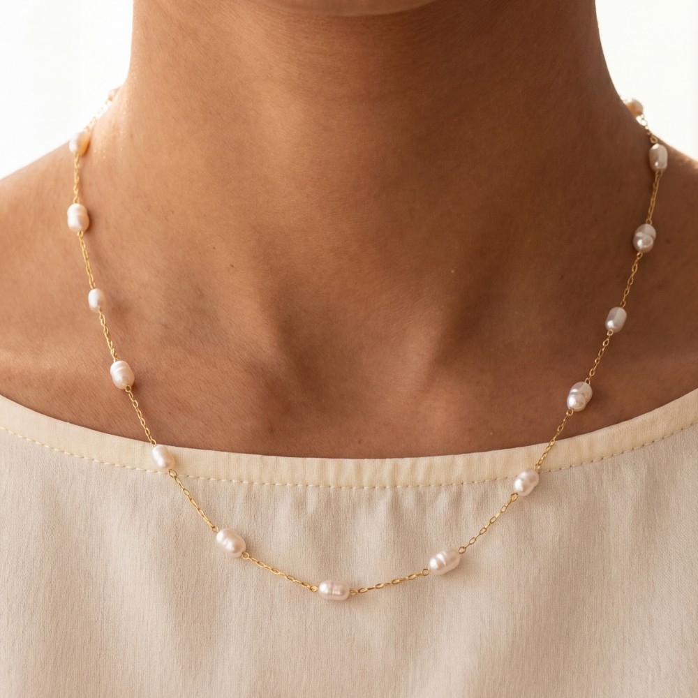 14K Gold Dipped Pearl Paperclip Chain Necklace