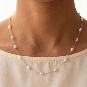 14K Gold Dipped Pearl Paperclip Chain Necklace
