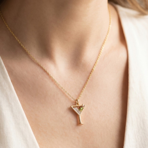 14K Gold Dipped Cz Martini Pendant Necklace