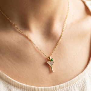 14K Gold Dipped Cz Martini Charm Necklace