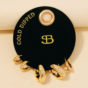 Secret Box Gold Dipped 3 Pair Hinge Hoop Earrings Set