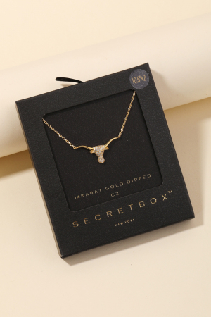 Secret Box Cz Stud Bull Head Pendant Necklace