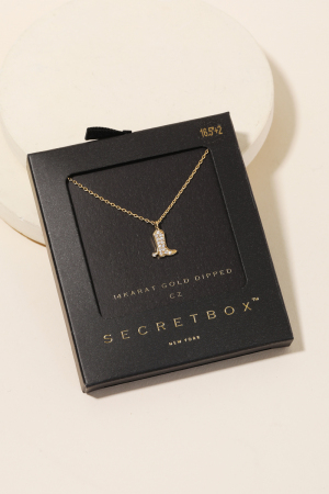 Secret Box Pave Western Cowboy Boot Pendant Necklace