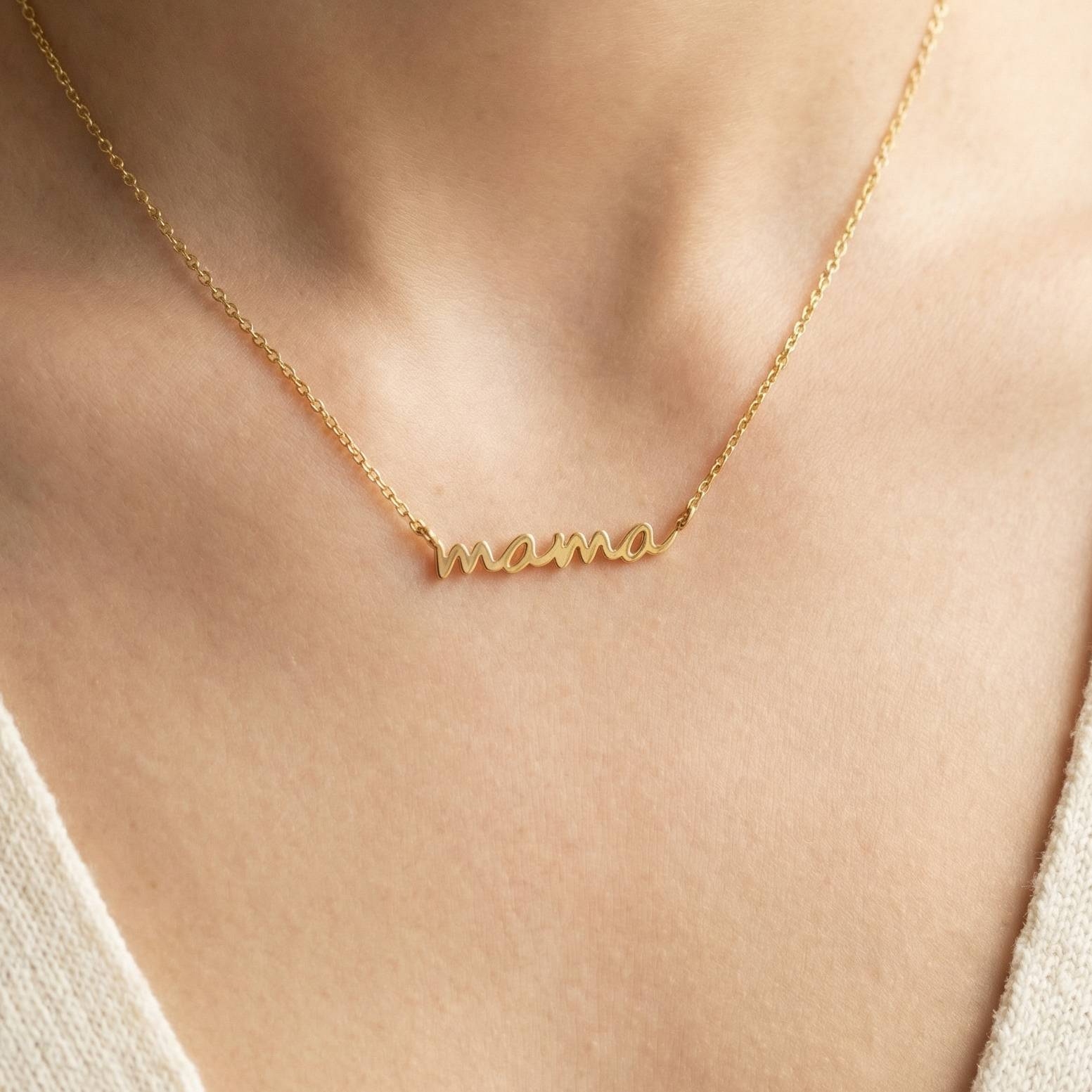 Secret Box Gold Dipped Dainty Mama Pendant Necklace