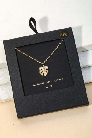 Secret Box Pave Mini Monstera Leaf Pendant Necklace