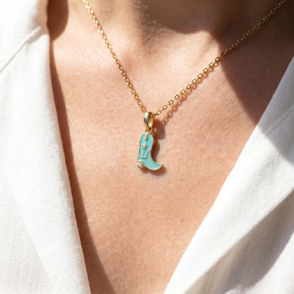 14K Gold Dipped Western Cowboy Boot Pendant Necklace