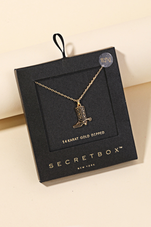 Secret Box Western Cowboy Boot Pendant Necklace