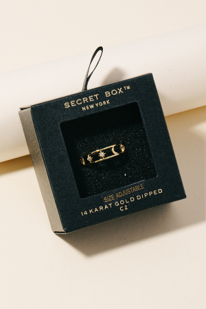 Secret Box Gold Dipped Cz Stars And Moons Open Band Ring