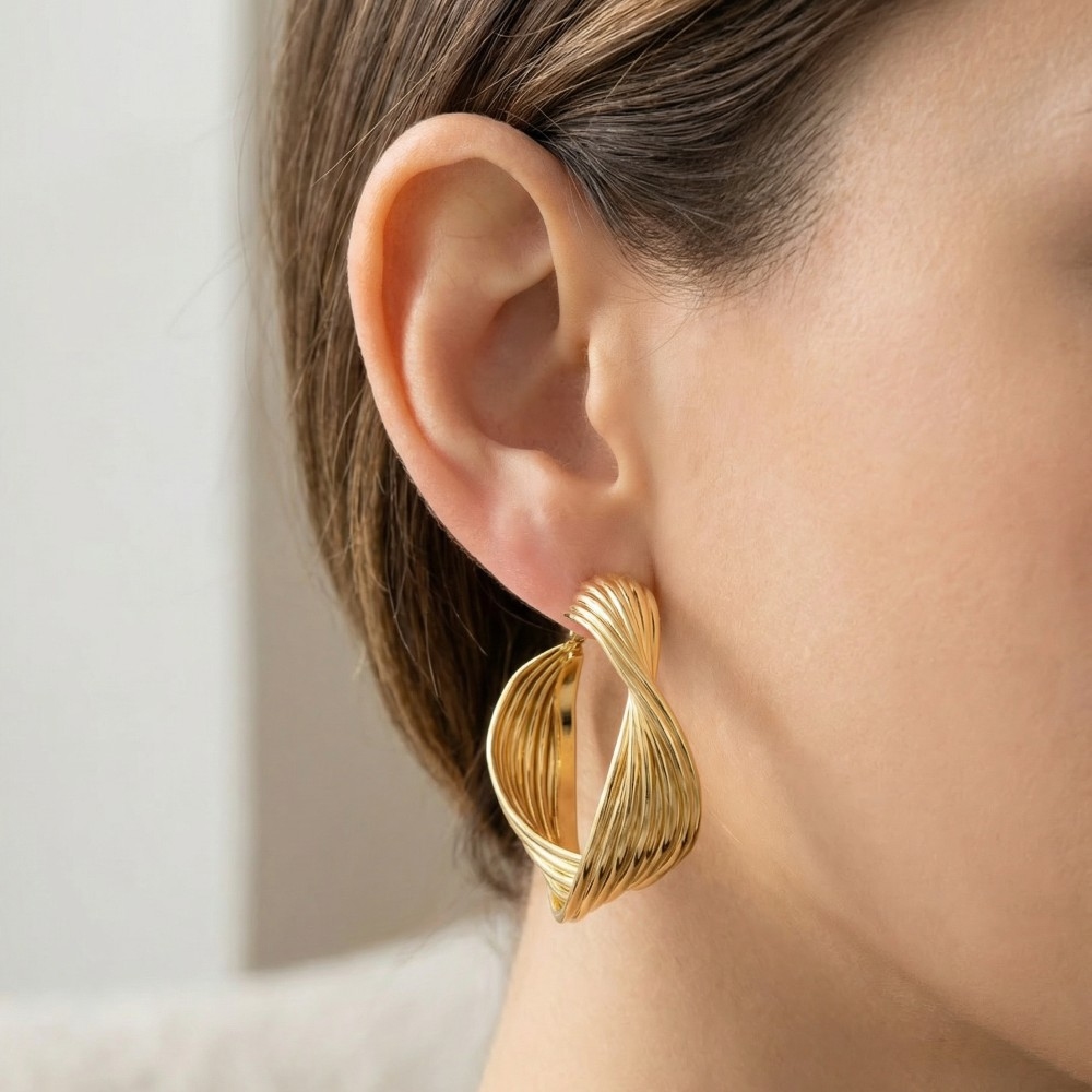 Secret Box Gold Dipped 25Mm Twisted Hoop Earrings