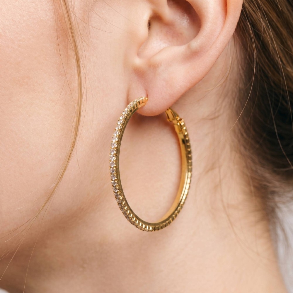 Gold Dipped Large Cz Inside-Out Hoop Earrings