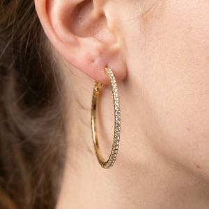 14K Gold Dipped Crystal Trimmed Large Hoop Earrings
