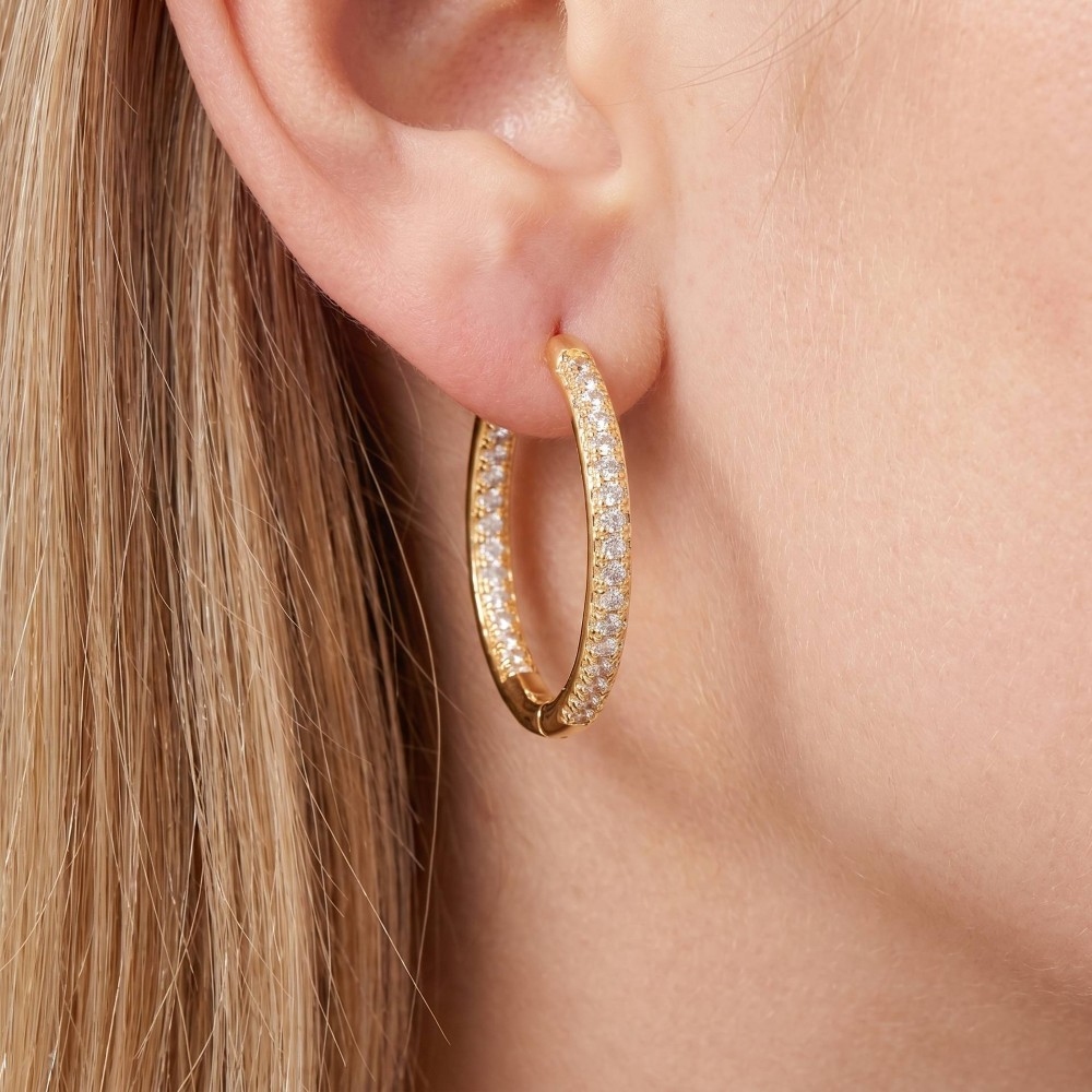 Gold Dipped Cz Textured Tube Hoop Earrings