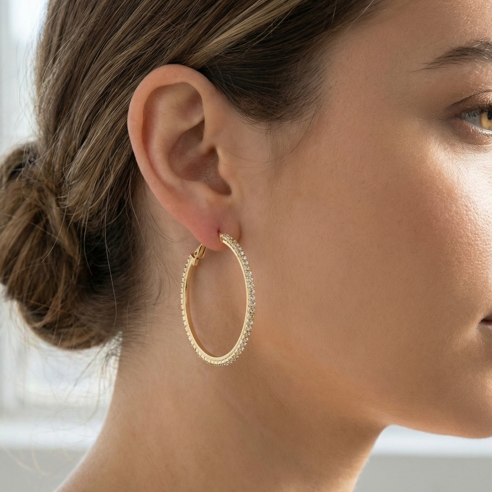 Secret Box Gold Dipped Cz Latch Hoop Earrings