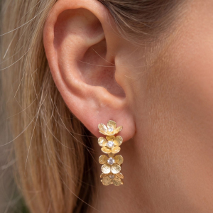14K Gold Dipped Cz Flower Cluster Hoop Earrings