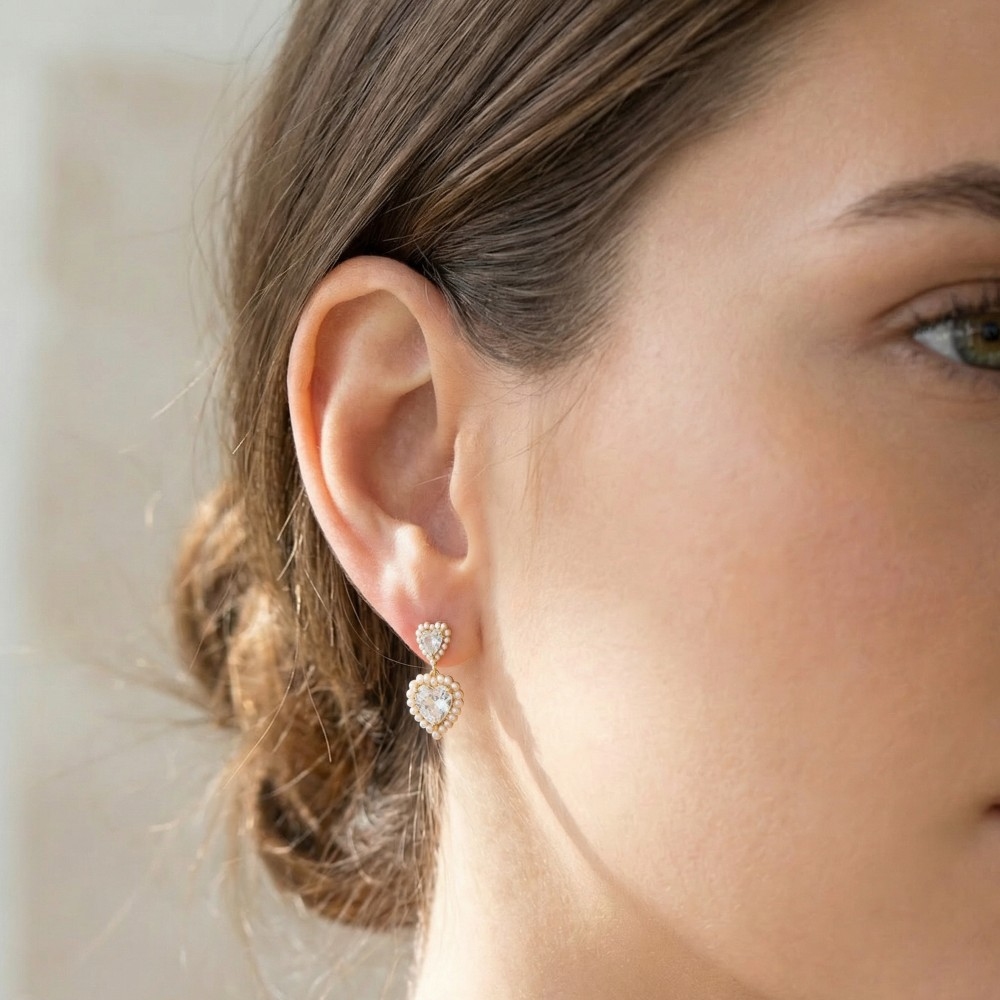 Secret Box Gold Dipped Cz Heart Drop Earrings