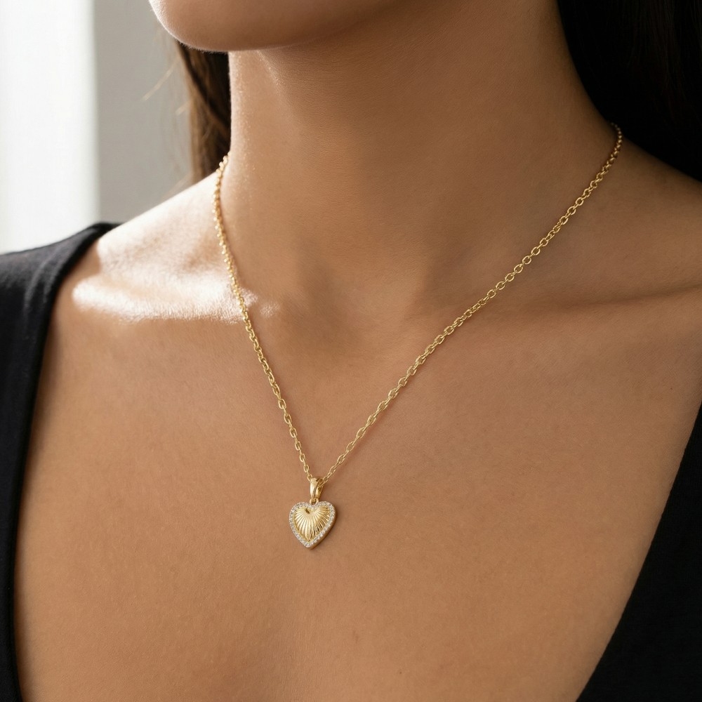 Secret Box Gold Dipped Cz Heart Pendant Necklace