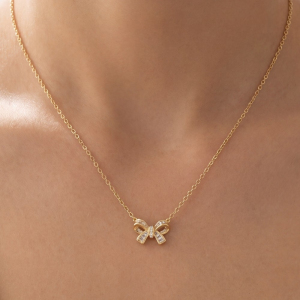 14K Gold Dipped Cz Bow Pendant Necklace