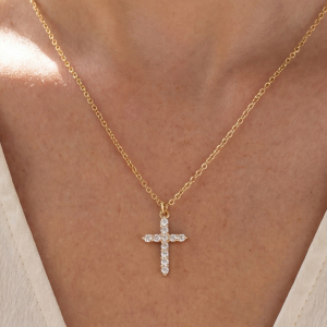 14K Gold Dipped Cz Cross Pendant Necklace