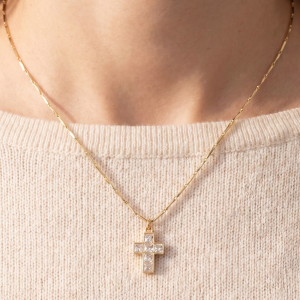 14K Gold Dipped Cz Square Cross Necklace