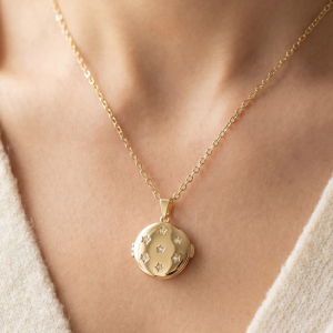 14K Gold Dipped Cz Star Round Locket Necklace