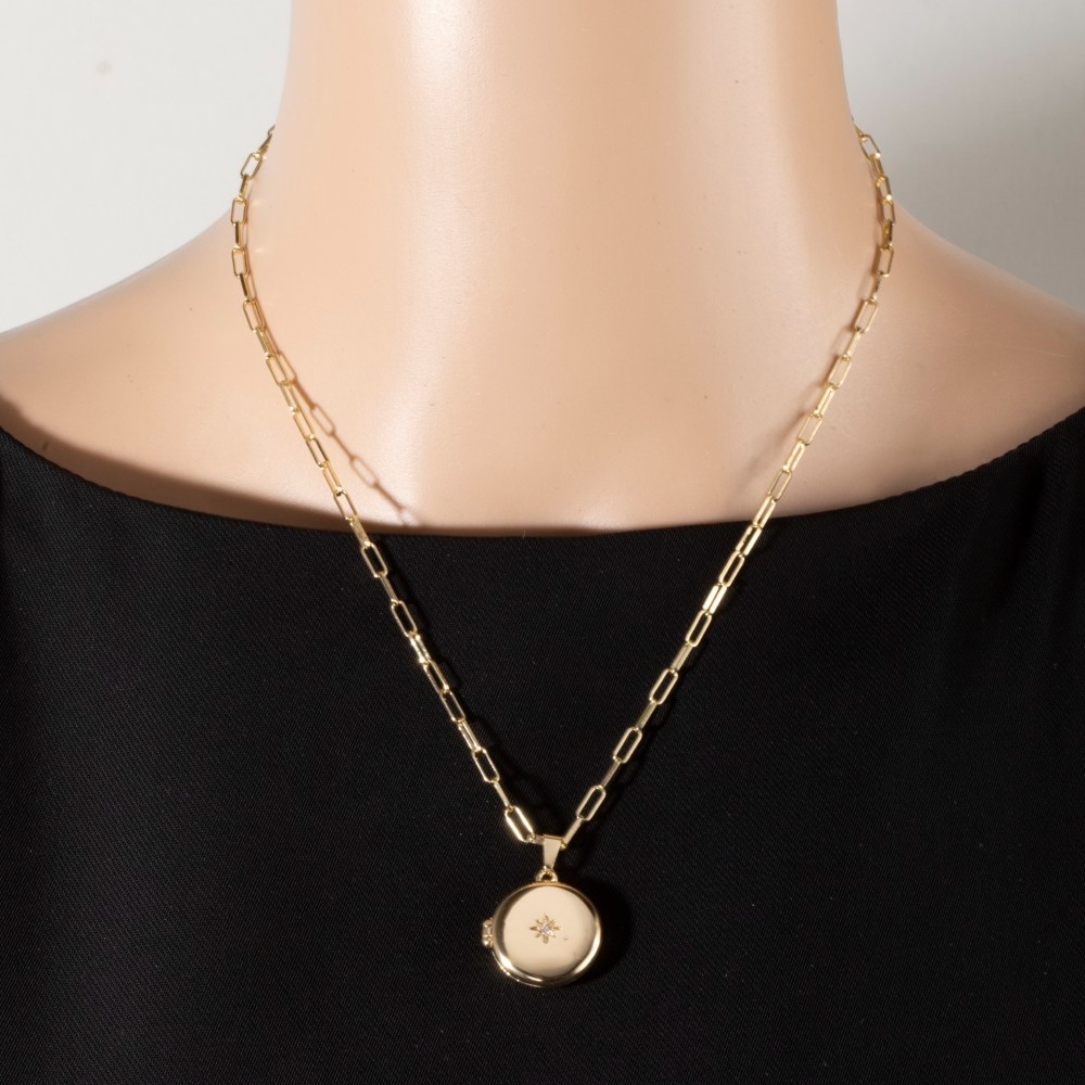 14K Gold Dipped Cz Starburst Locket Necklace