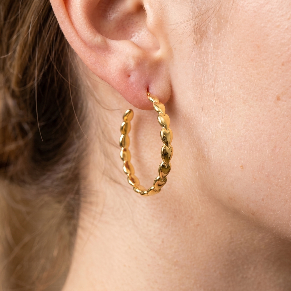 14K Gold Dipped Beaded Oval Link Hoop Earrings