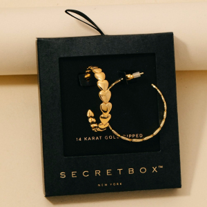 Secret Box Gold Dipped Solid Heart Link Hoop Earrings