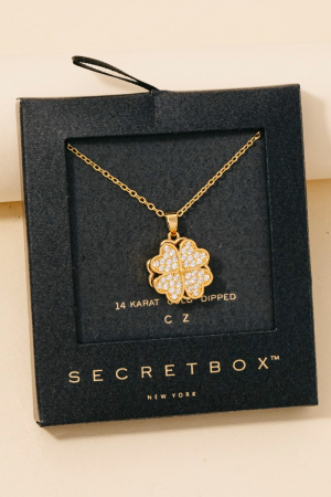 Secret Box Gold Dipped Cz Pave Clover Pendant Necklace