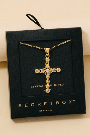 Gold Dipped Cz Intricate Cross Pendant Necklace