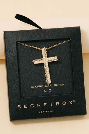 Gold Dipped Intricate Cz Studded Cross Pendant Necklace