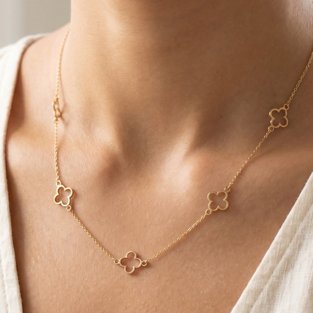 14K Gold Dipped Open Clover Station Necklace