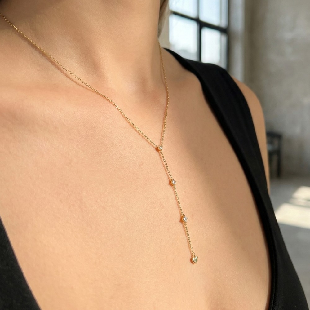 Secret Box Gold Dipped Heart Cz Y Chain Necklace
