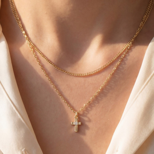 14K Gold Dipped Cz Cross Layered Necklace