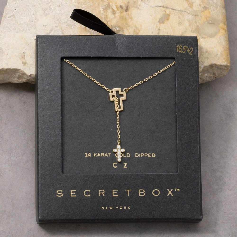 Sterling Silver Dipped Cz Double Cross Y Necklace