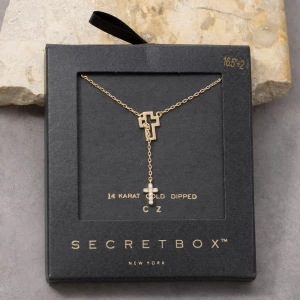Sterling Silver Dipped Cz Double Cross Y Necklace