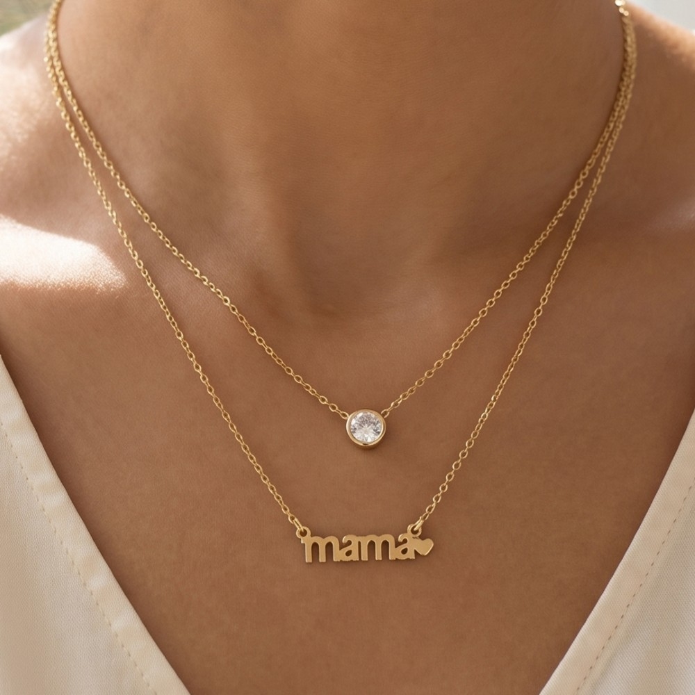 14K Gold Dipped Layered Mama Cz Necklace