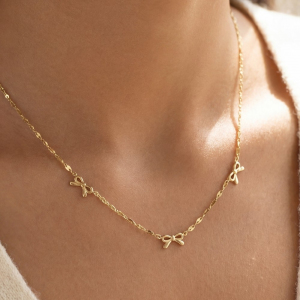 14K Gold Dipped Triple Bow Station Necklace