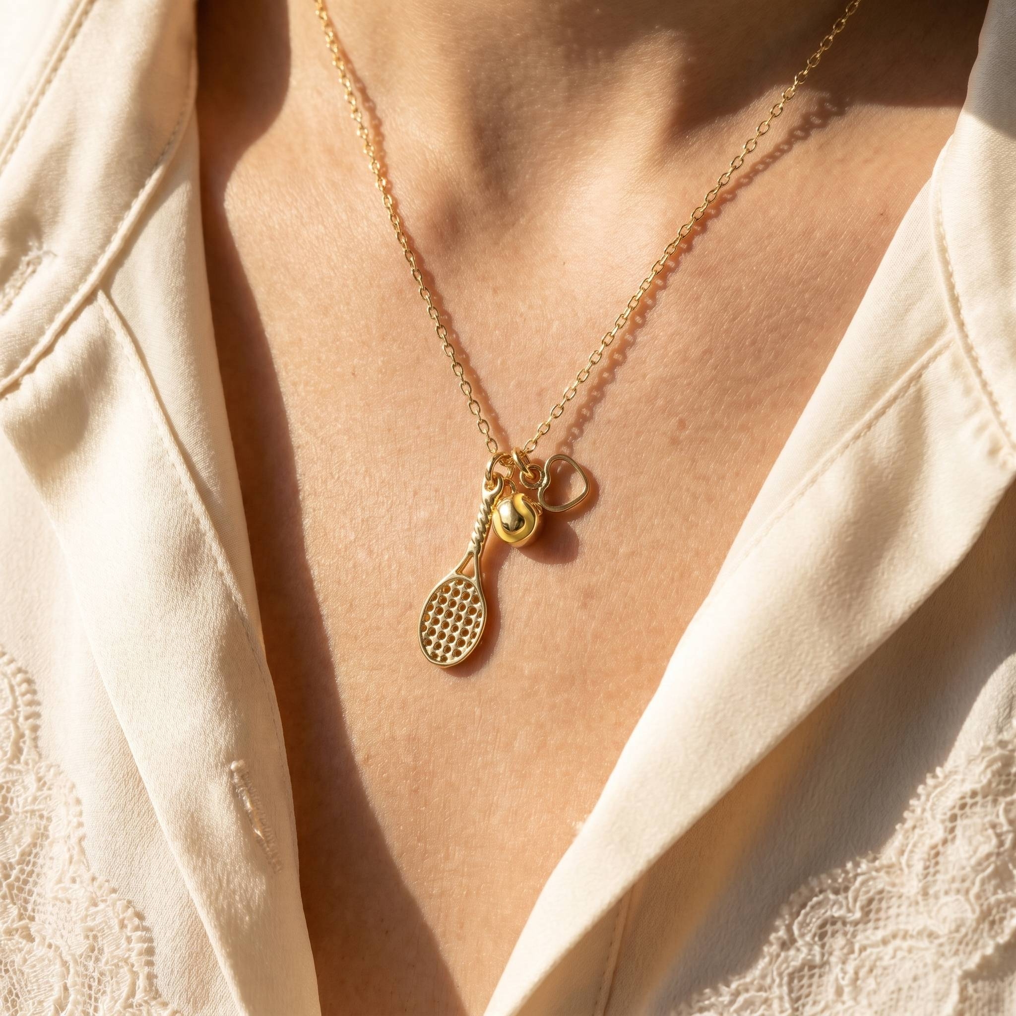 Secret Box Gold Dipped Tennis Theme Pendant Necklace