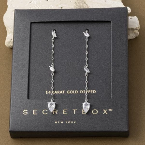 Cz Station Chain Threader Drop Earrings