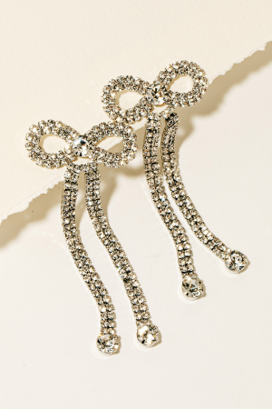 Rhinestone Studded Ribbon Bow Earrings