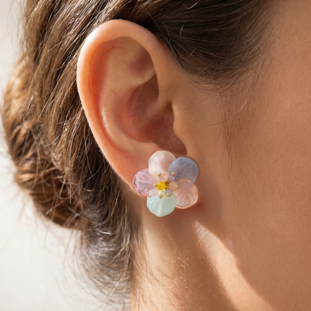 Colorful Acrylic Flower Petals Stud Earrings