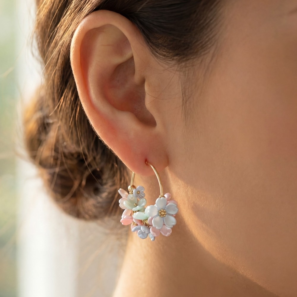 Colorful Acrylic Cluster Flowers Hoop Earrings