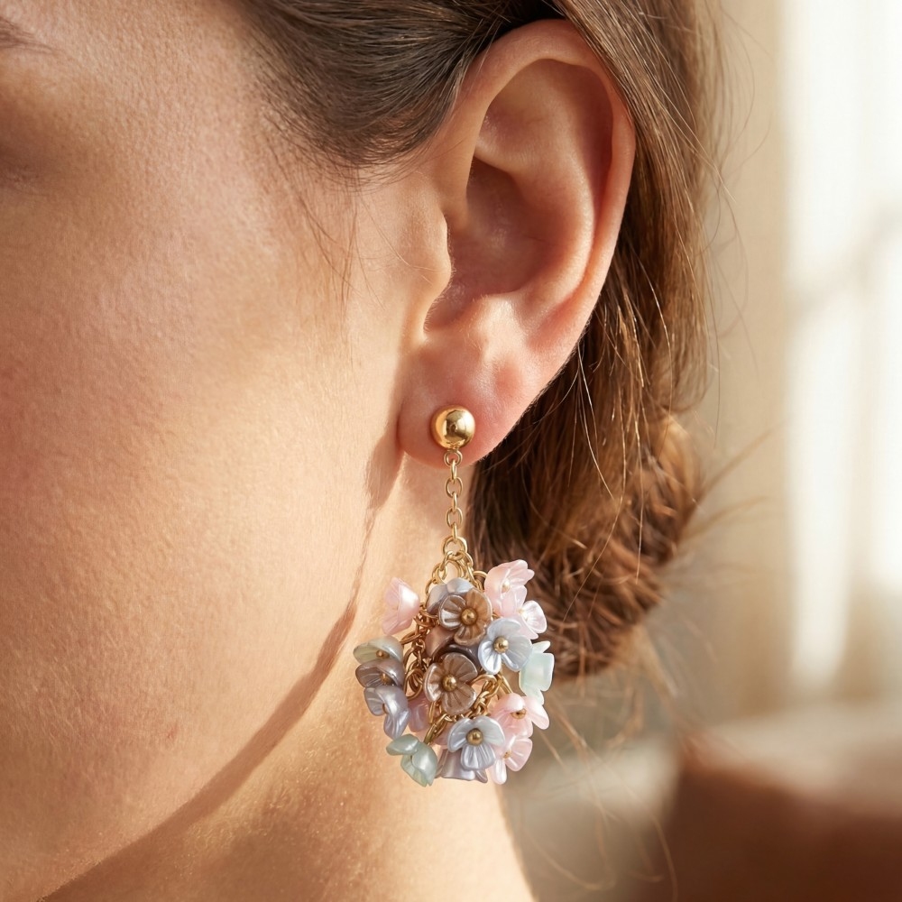 Mini Colorful Acrylic Cluster Flowers Dangle Chain Earrings