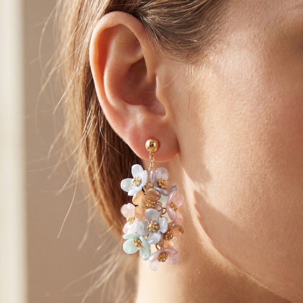 Colorful Acrylic Cluster Flowers Dangle Chain Earrings