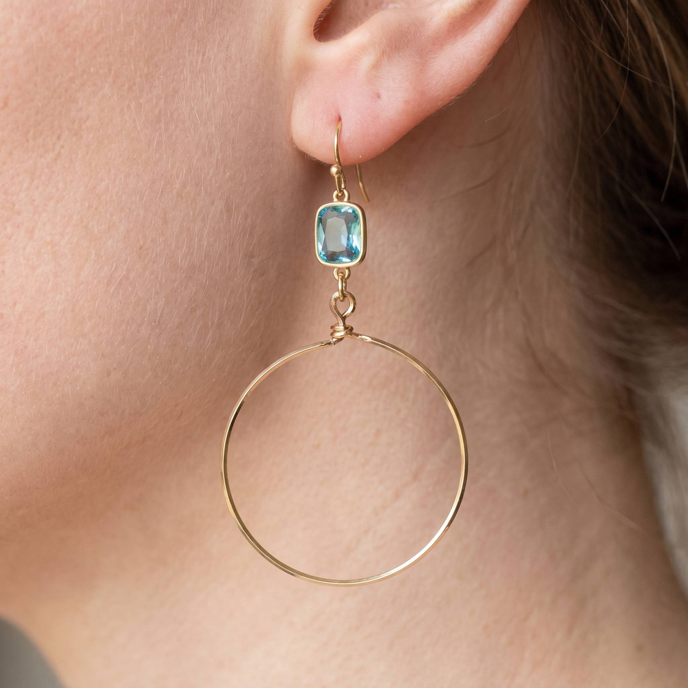 Square Glass Bezel Drop Open Hoop Earrings