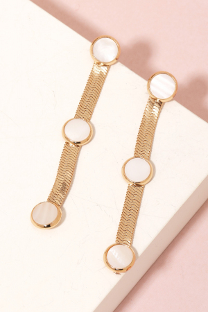 Pearly Disc Snake Chain Dangle Earrings