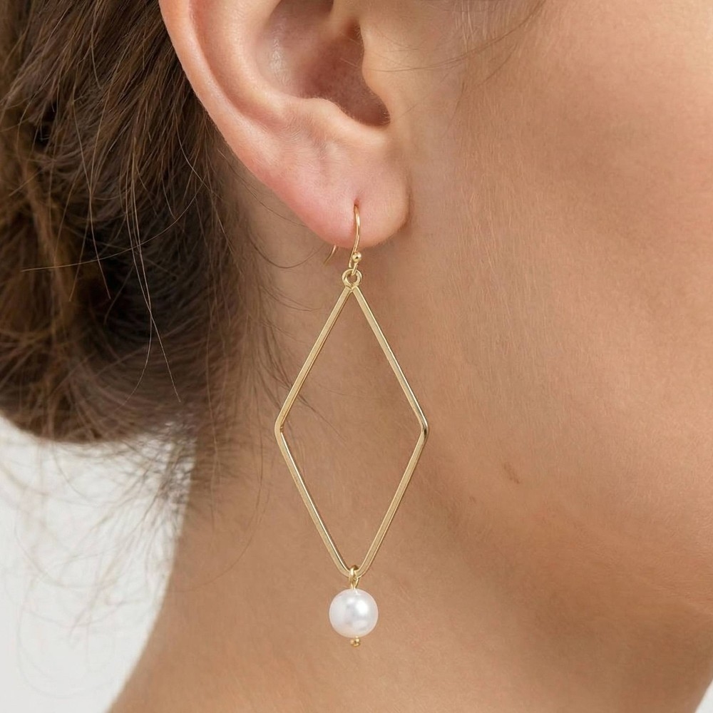 Pearl Bead Diamond Dangle Earrings