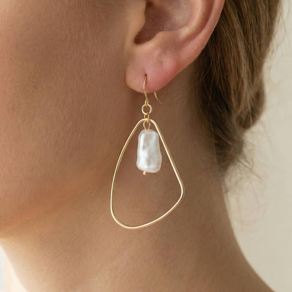 Pearl Bead Irregular Tear Dangle Earrings